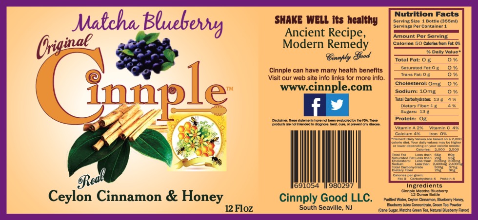 Cinnple the Original Natural Cinnple Real Ceyon Cinnamon & Honey Health Drink Matcha Blueberry Flavor